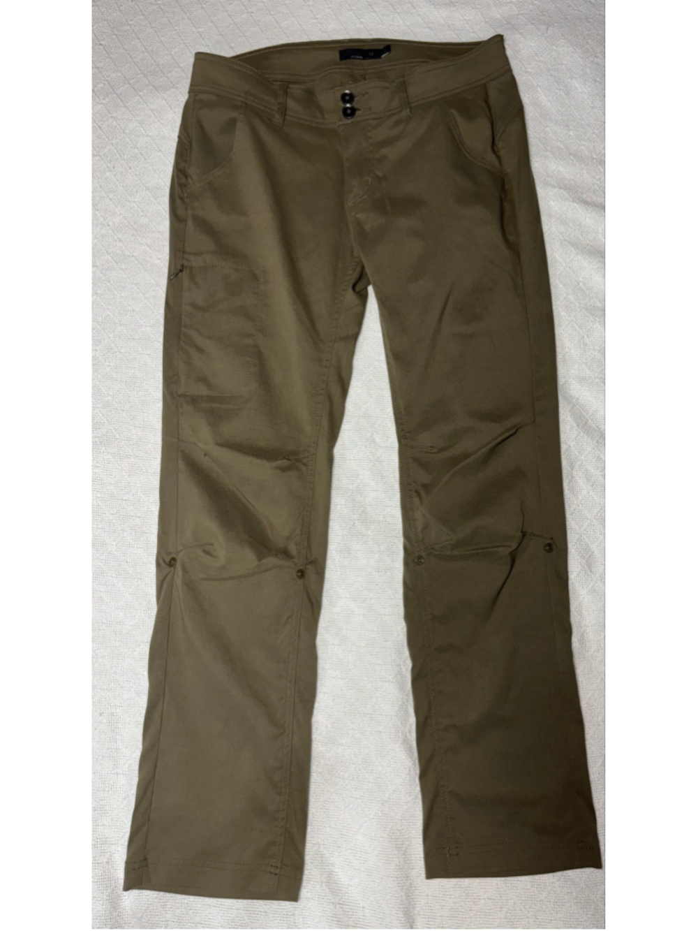 prAna Halle Roll-Up Hiking Cargo Pants Size 10 Olive Green Stretch Utility EUC